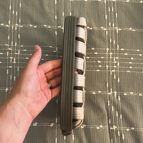 Restoration Hardware Ceramic Woven Basket With Handles RH Stamp Cream blue gray - Picture 4 of 11